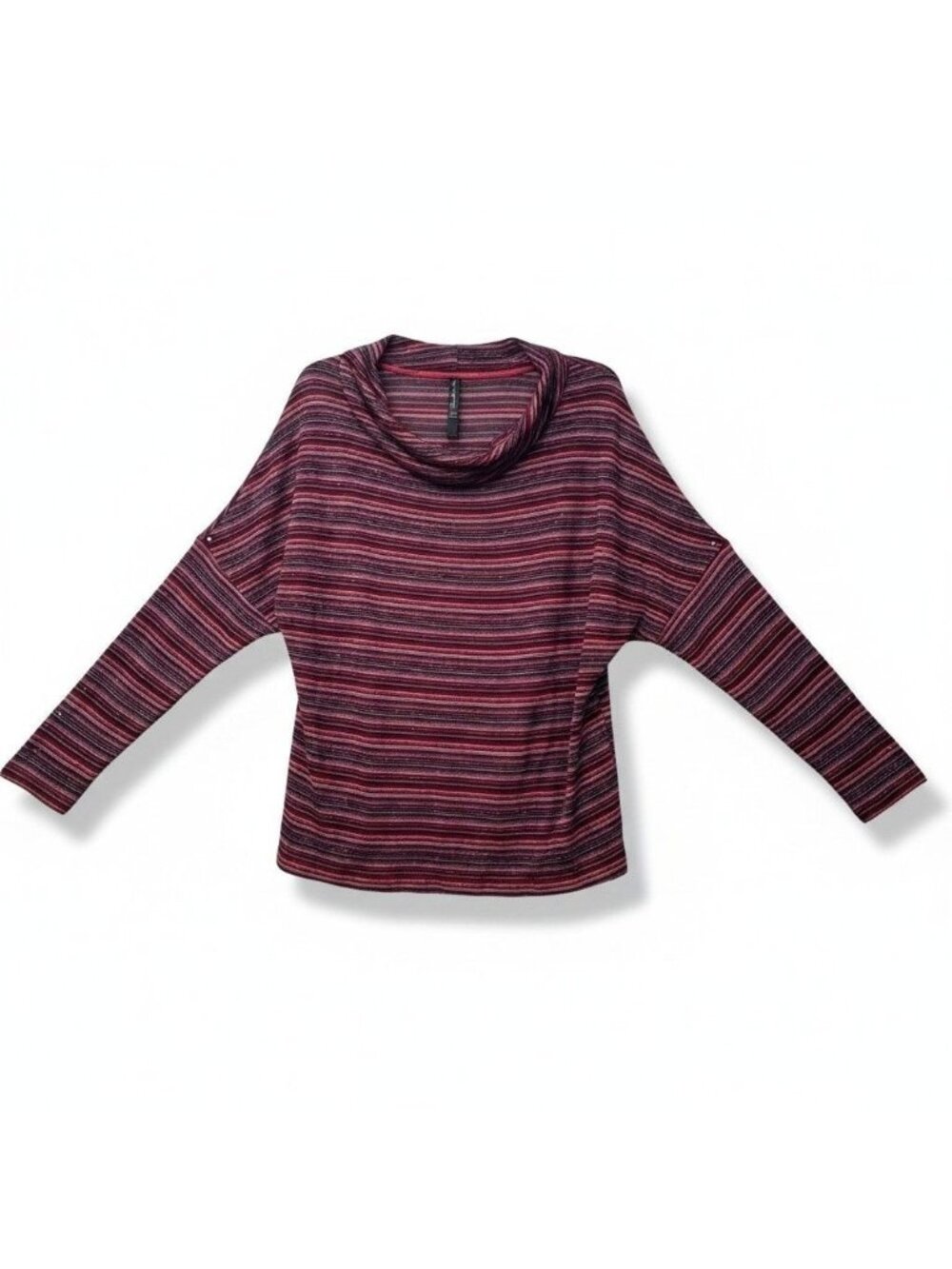 Seven7 Women’s Metallic Stripe, Cowl Neck, Dolman Sleeve Top, Wine Red